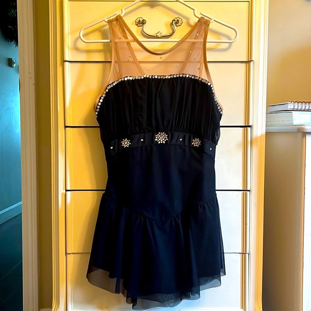 Del Arbour Black, Custom Swarovski Crystal-Studded Figure Skating Dress